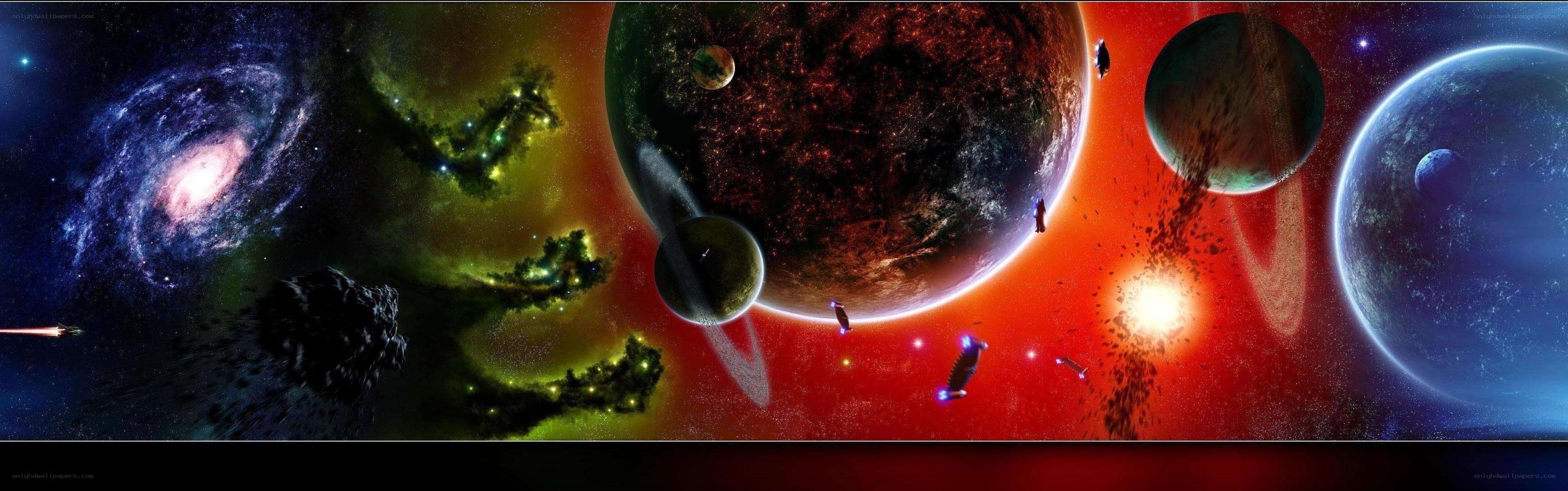 space scene with planets and nebula