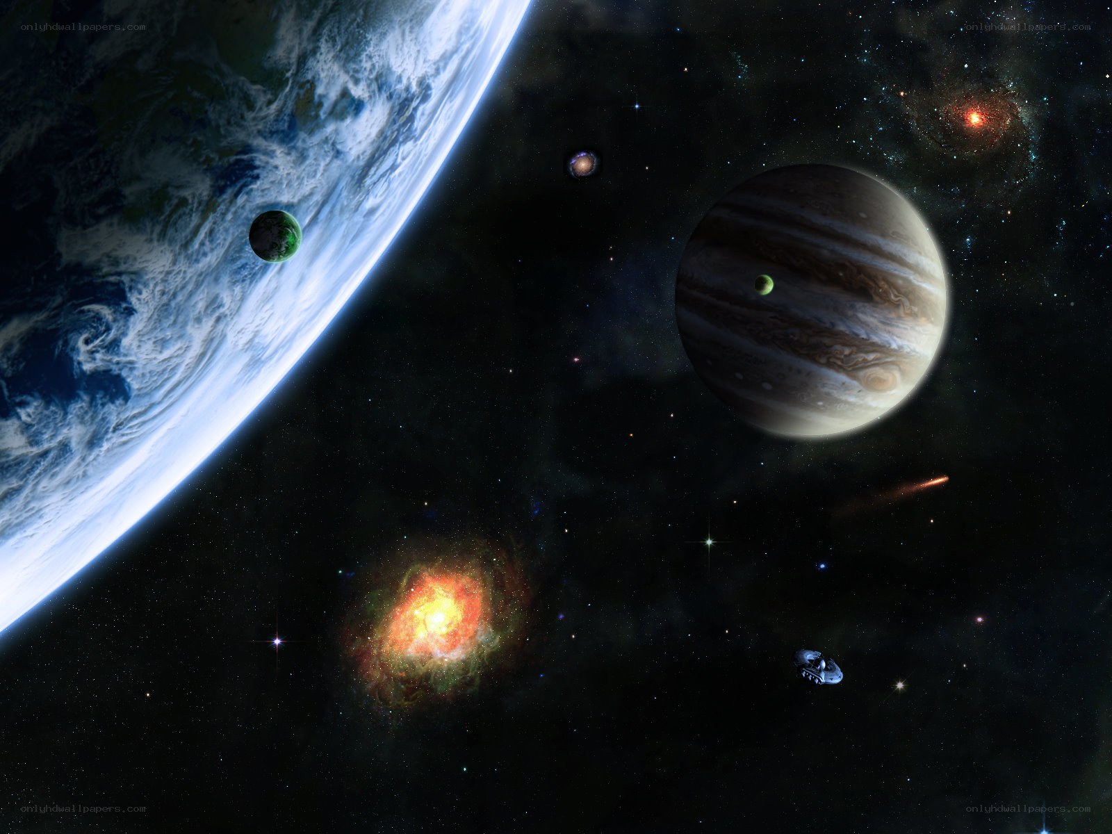 space scene with planets and nebula