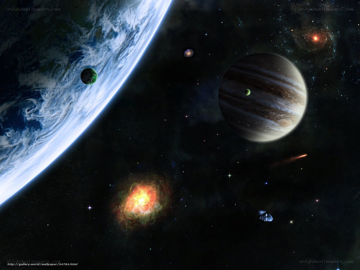 Space scene with planets and nebula