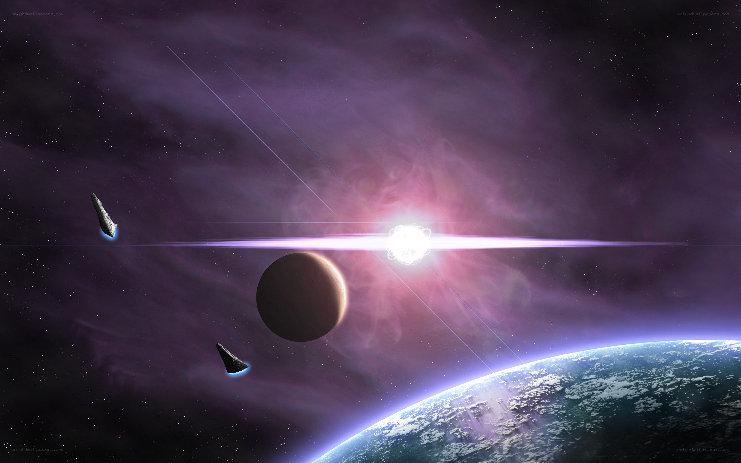 space scene with planets and ships