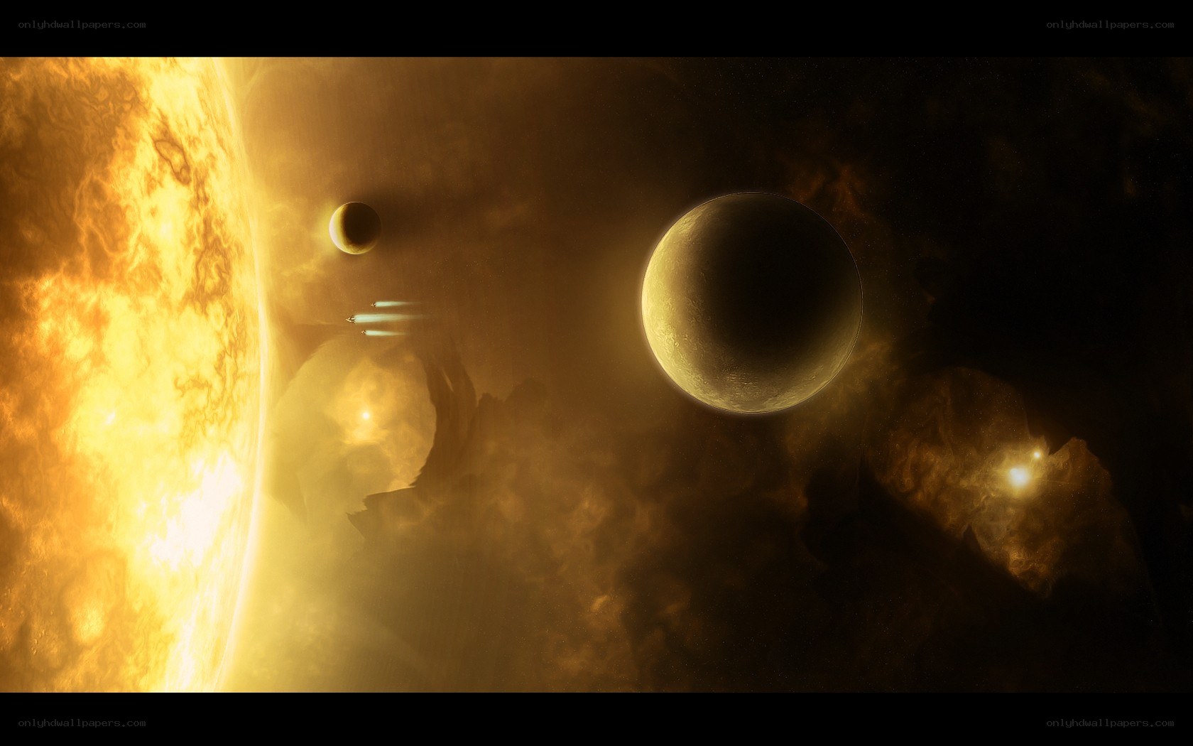 Space scene with planets and star