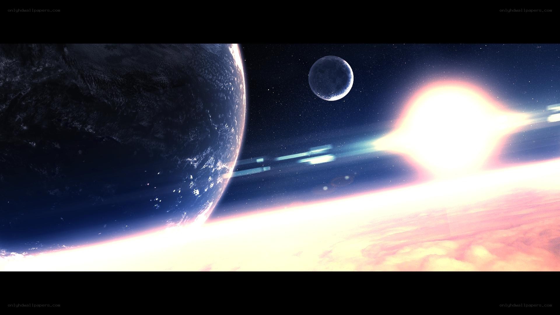 space scene with planets and star