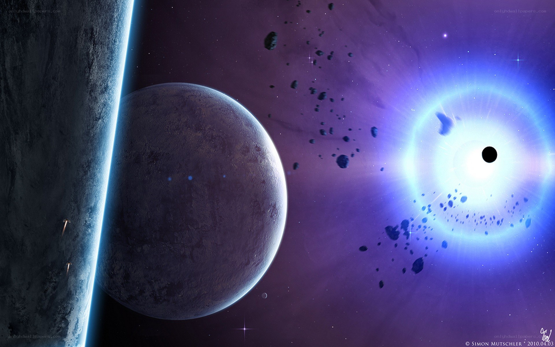 space scene with planets and star