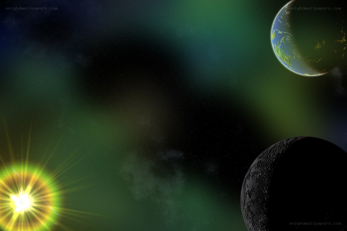 space scene with planets and star