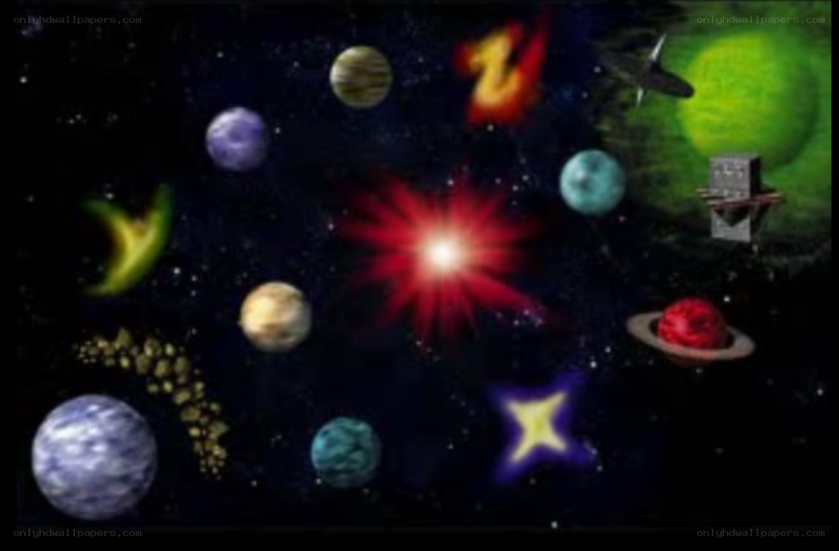 space scene with planets and stars