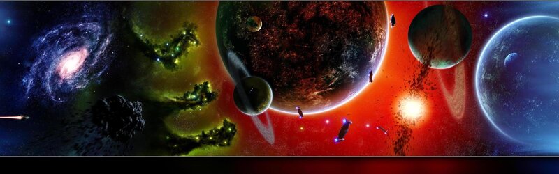 Space Scene with Planets — Red, Dramatic, Digital Art