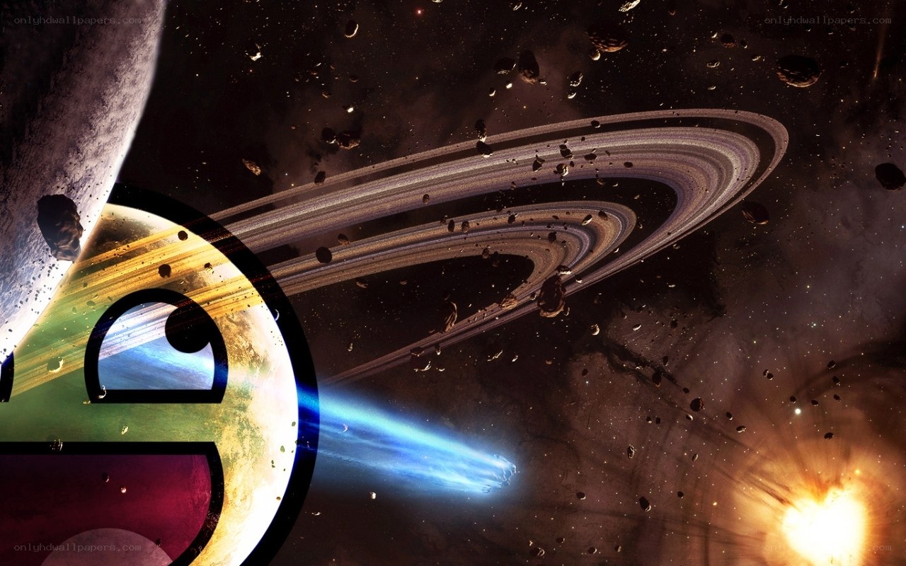 space scene with rings and comet
