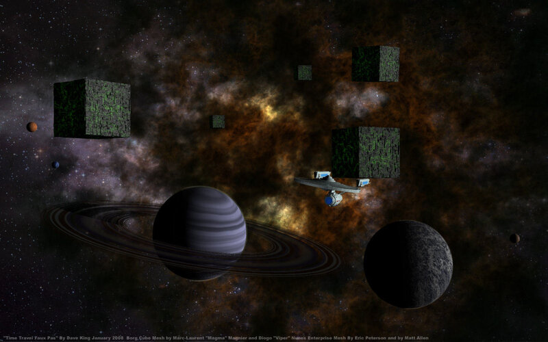 Space scene with ships and planets