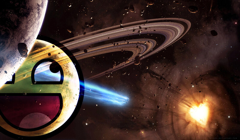 space scene with smiley face