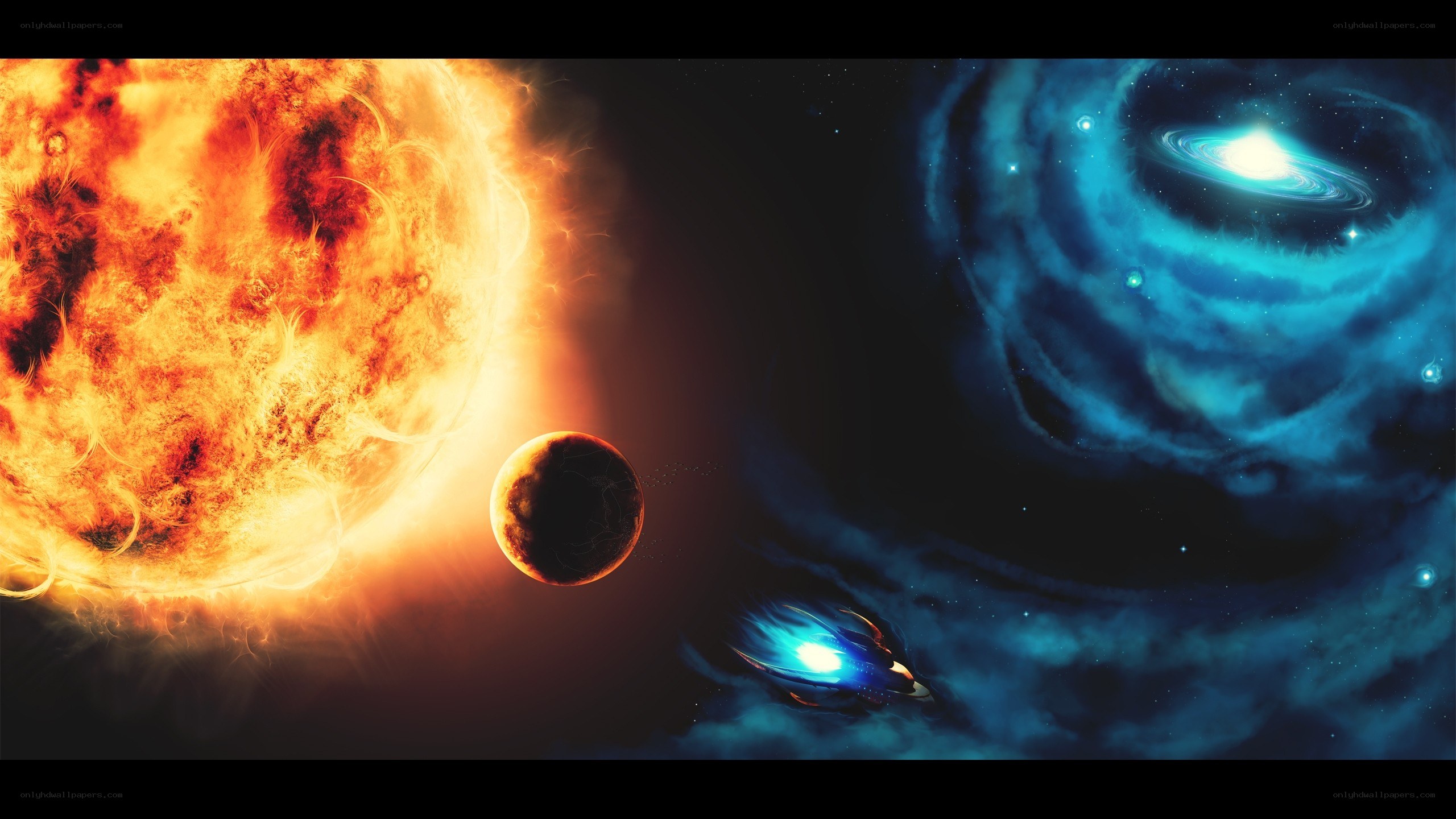 space scene with sun and galaxy