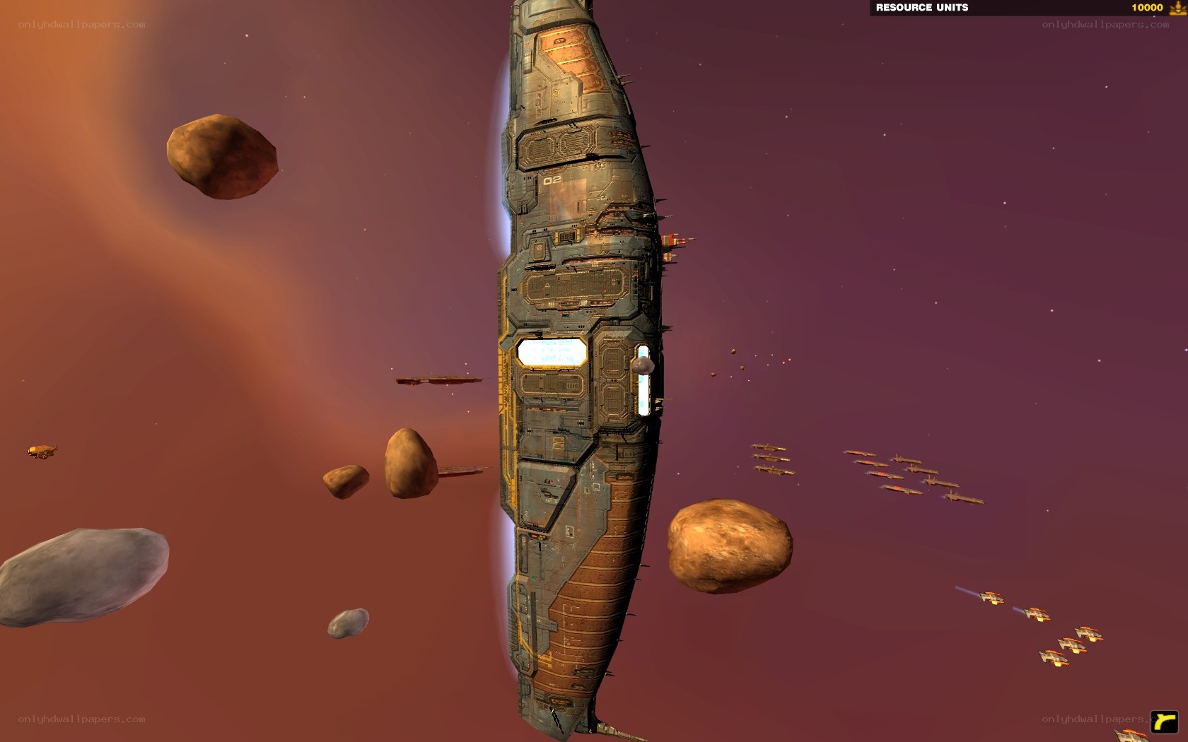 space ship in asteroid field