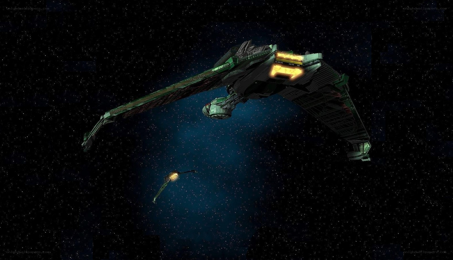 space ship in star field