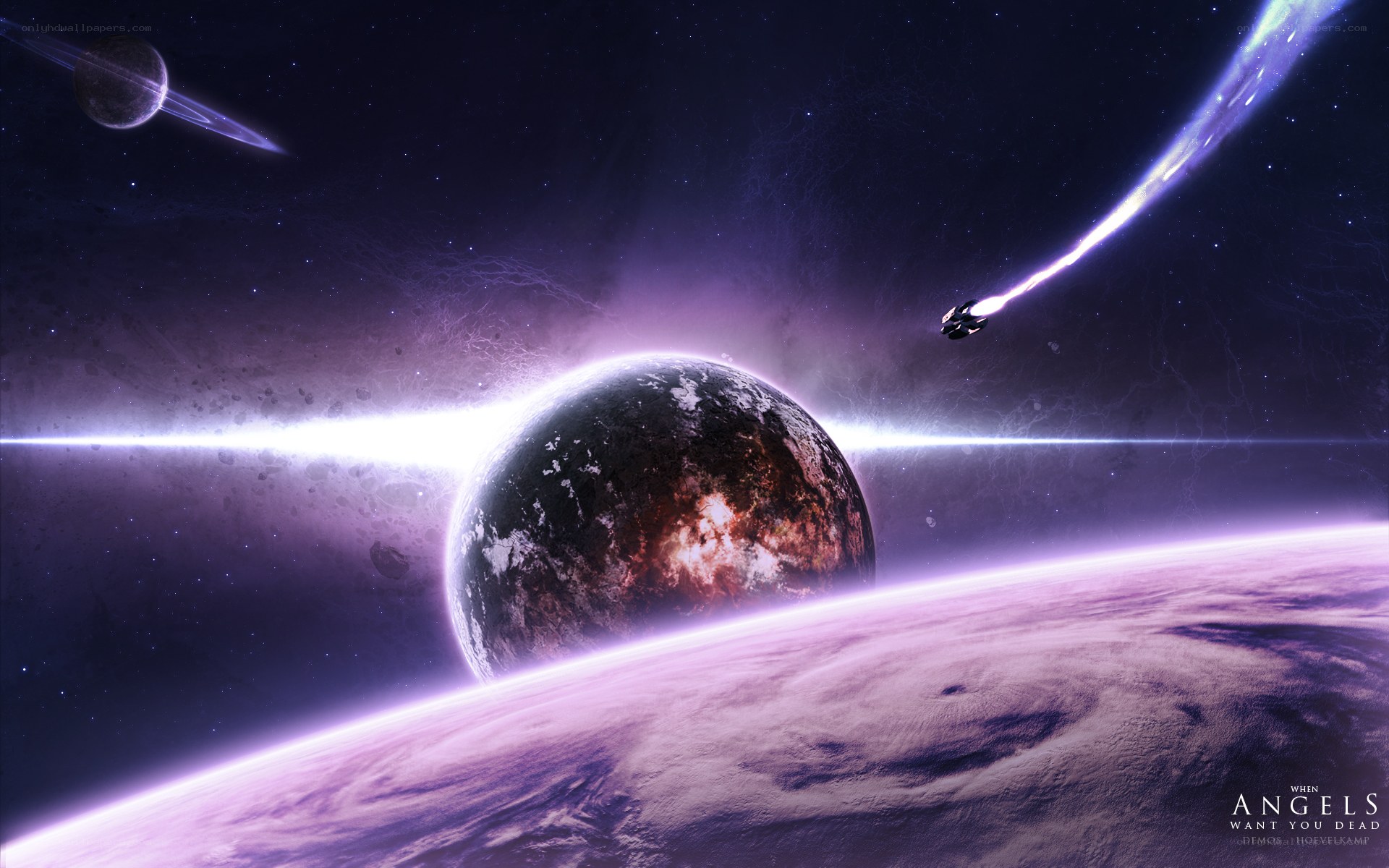 space ship near alien planet