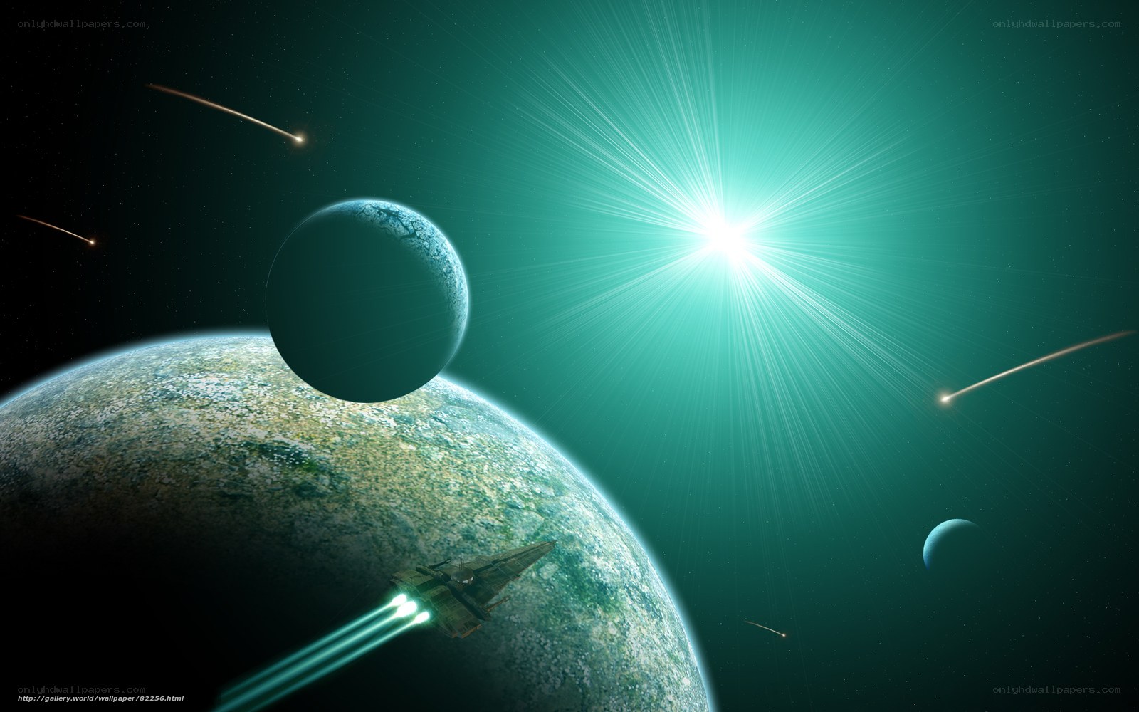 Space ship near alien planets