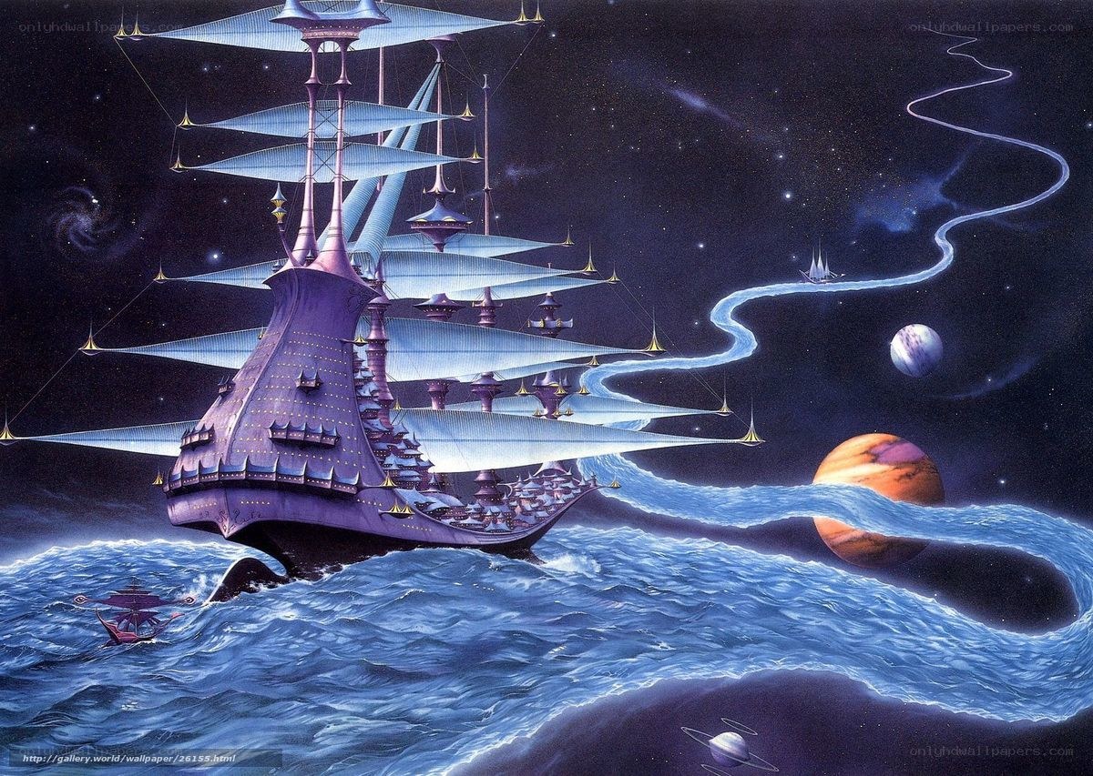 Space ship sailing through cosmos