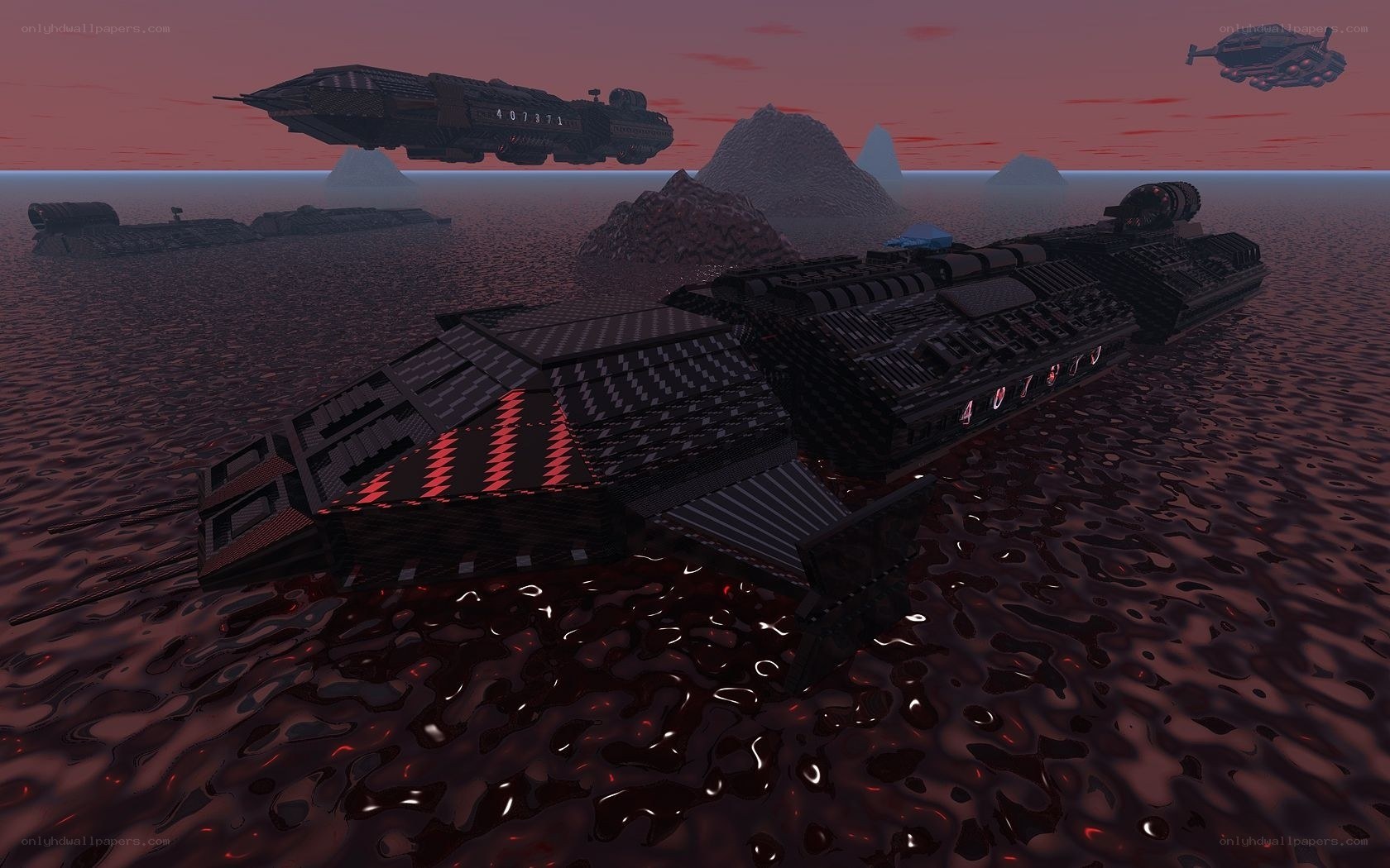 space ships in alien sea