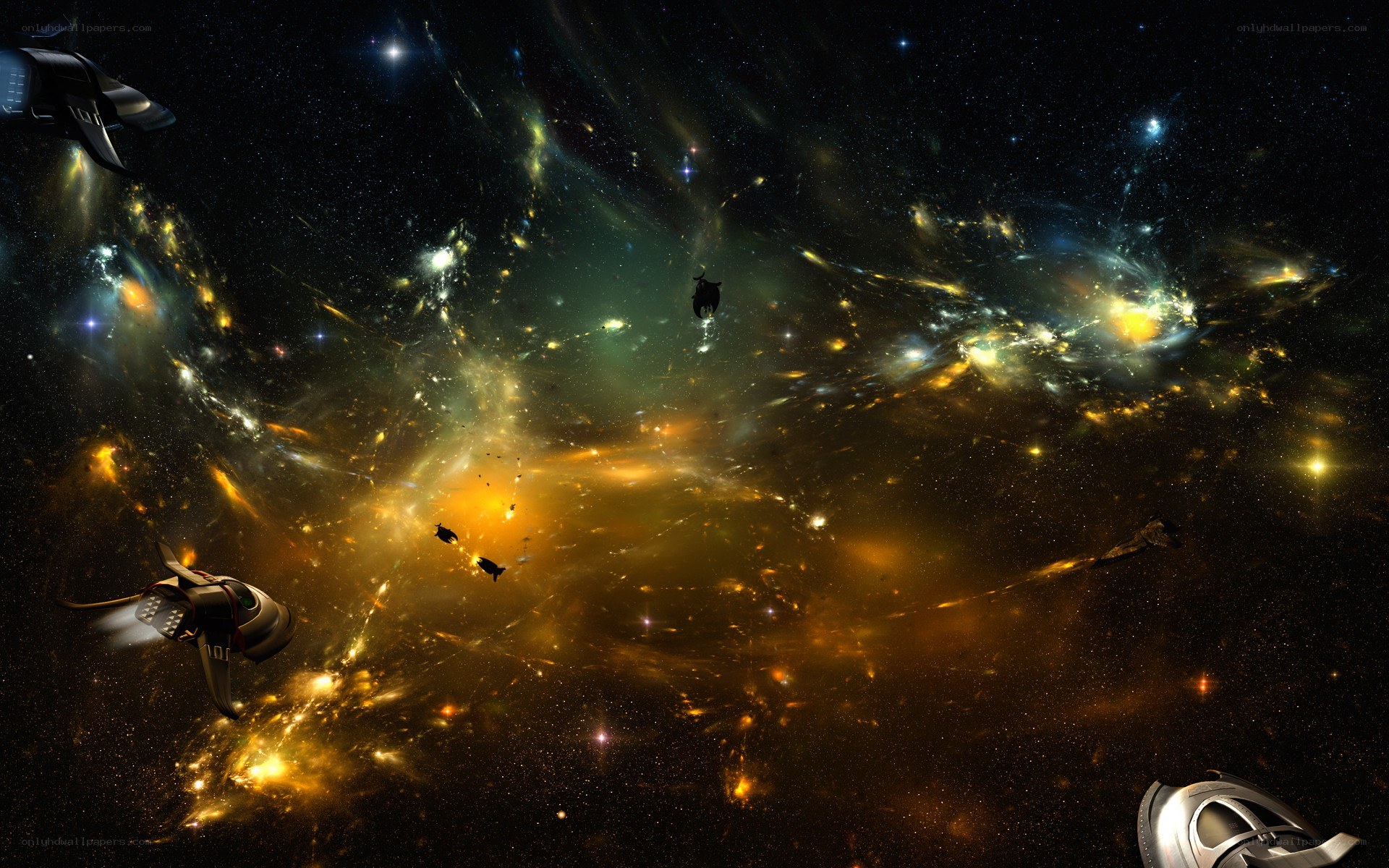space ships in nebula