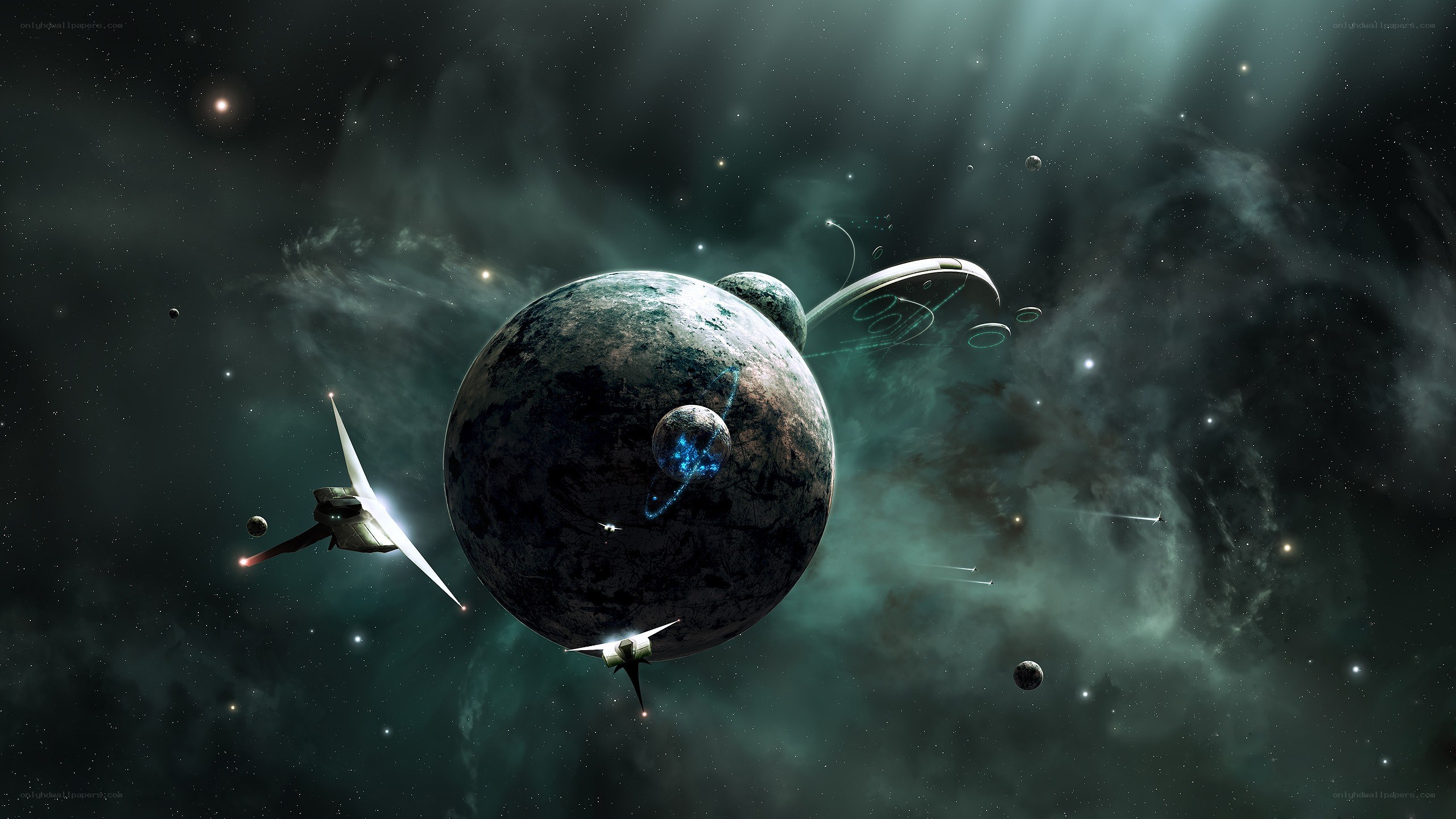 space ships near alien planet