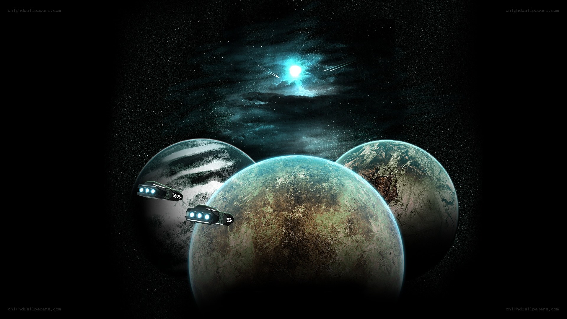 space ships near alien planets