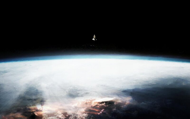Space Shuttle Above Earth — Blue