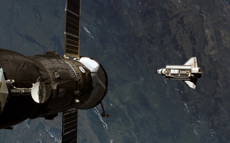 Space Shuttle and Satellite — White