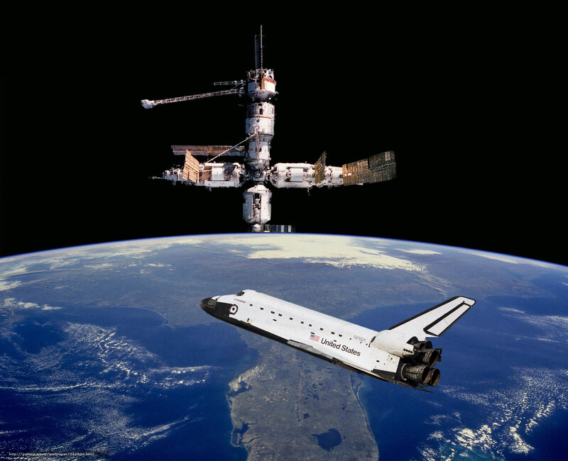 Space Shuttle and Space Station — Blue, Dramatic