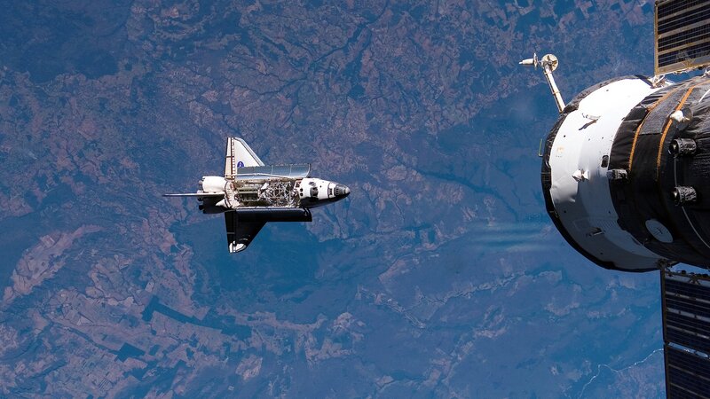 Space Shuttle and Space Station — Blue, Serene