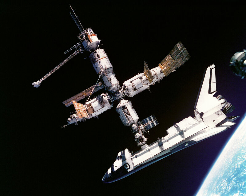Space Shuttle and Space Station — White, Dramatic