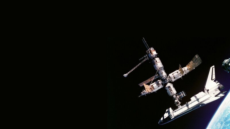 Space Shuttle and Station — Black, Dramatic