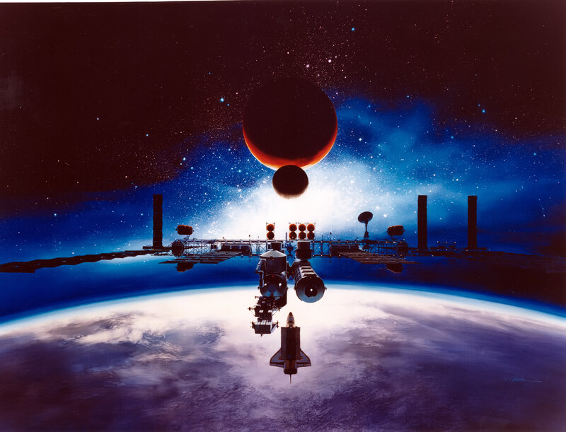 Space Shuttle and Station — Blue, Dramatic