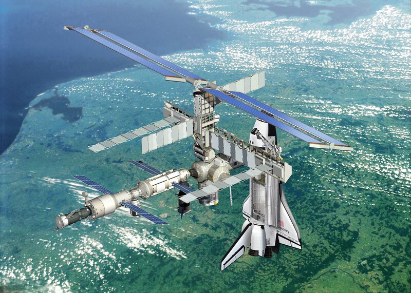 Space Shuttle and Station — Blue