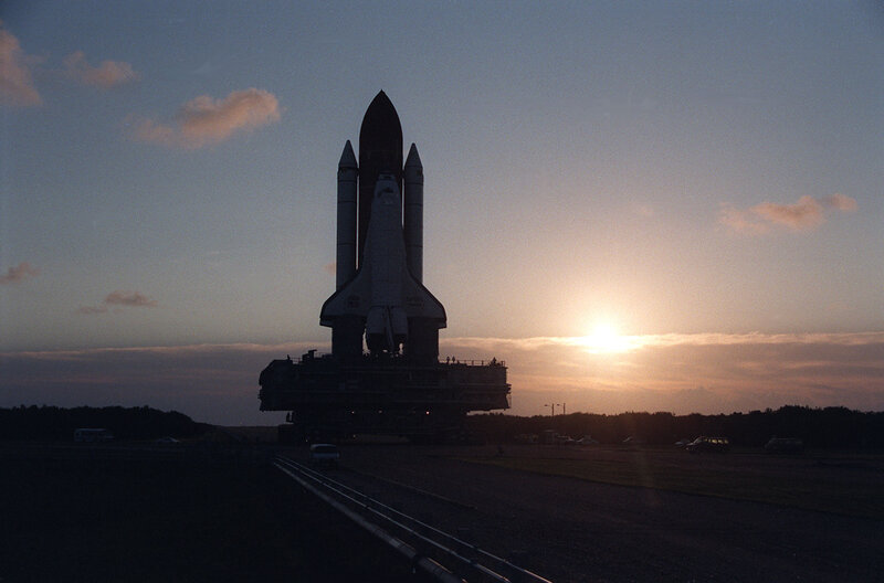 Space shuttle at sunset