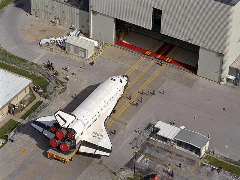 Space shuttle Atlantis being transported