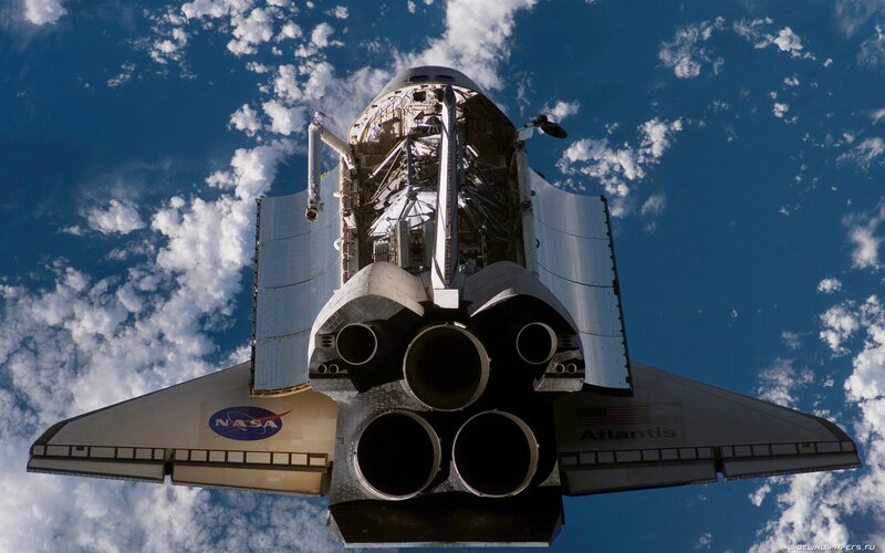 Space Shuttle Atlantis — Blue, Dramatic, Photograph, Earth, Clouds, Nasa Logo