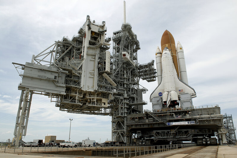 Space shuttle Atlantis on launch pad