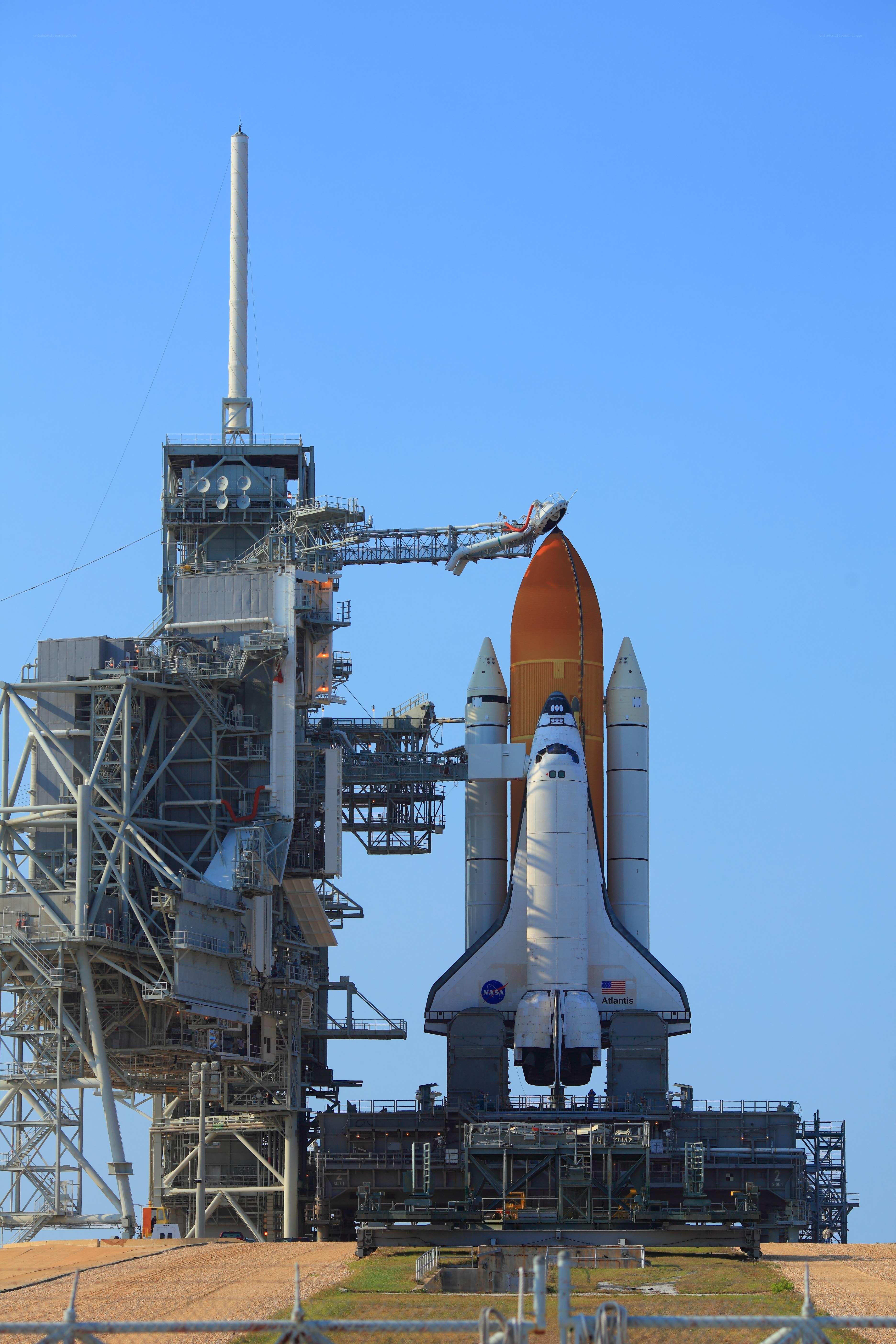 Space shuttle Atlantis on launch pad