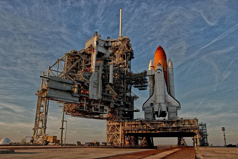 Space shuttle Atlantis on launch pad
