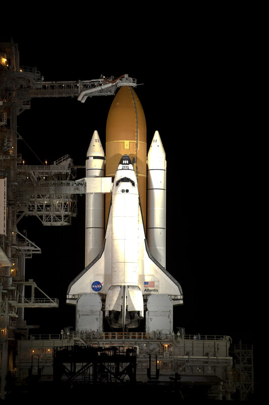 Space Shuttle Atlantis — White, Dramatic, Night, Photograph, Rocket