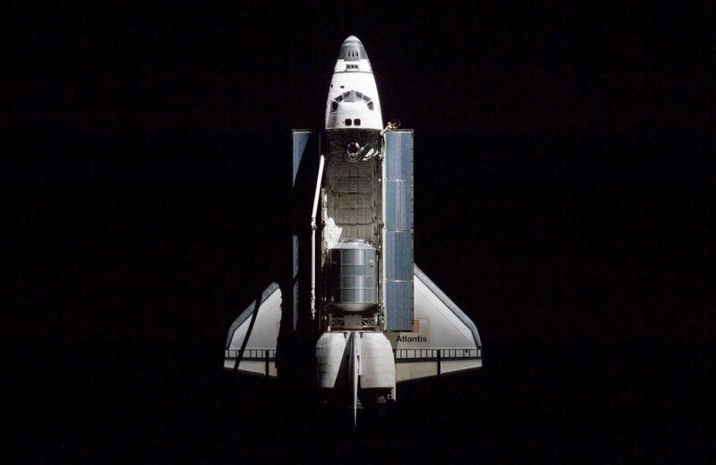 Space Shuttle Atlantis — White, Dramatic, Night, Photograph