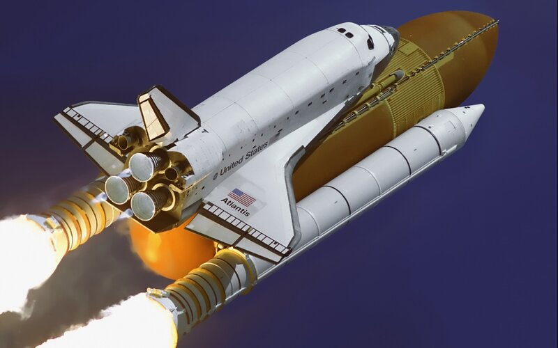 Space Shuttle Atlantis — White, Dramatic, Photograph, Rocket Boosters