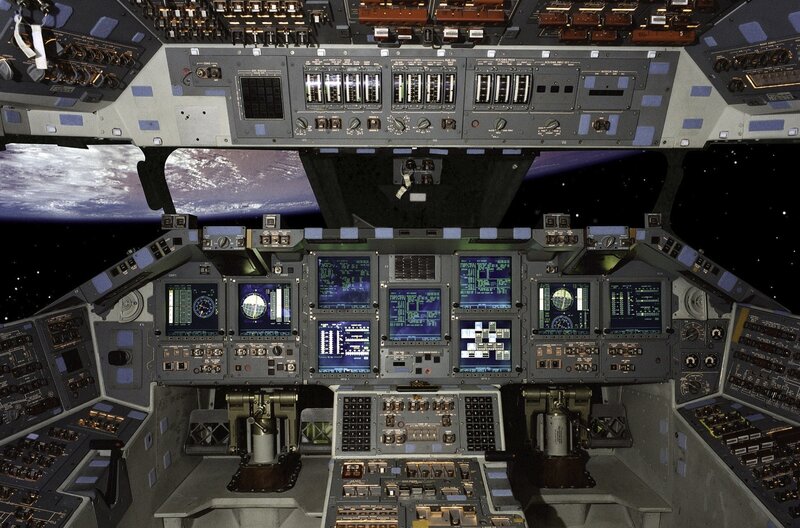 Space Shuttle Cockpit — Gray, Dramatic, Photograph, Earth, Stars