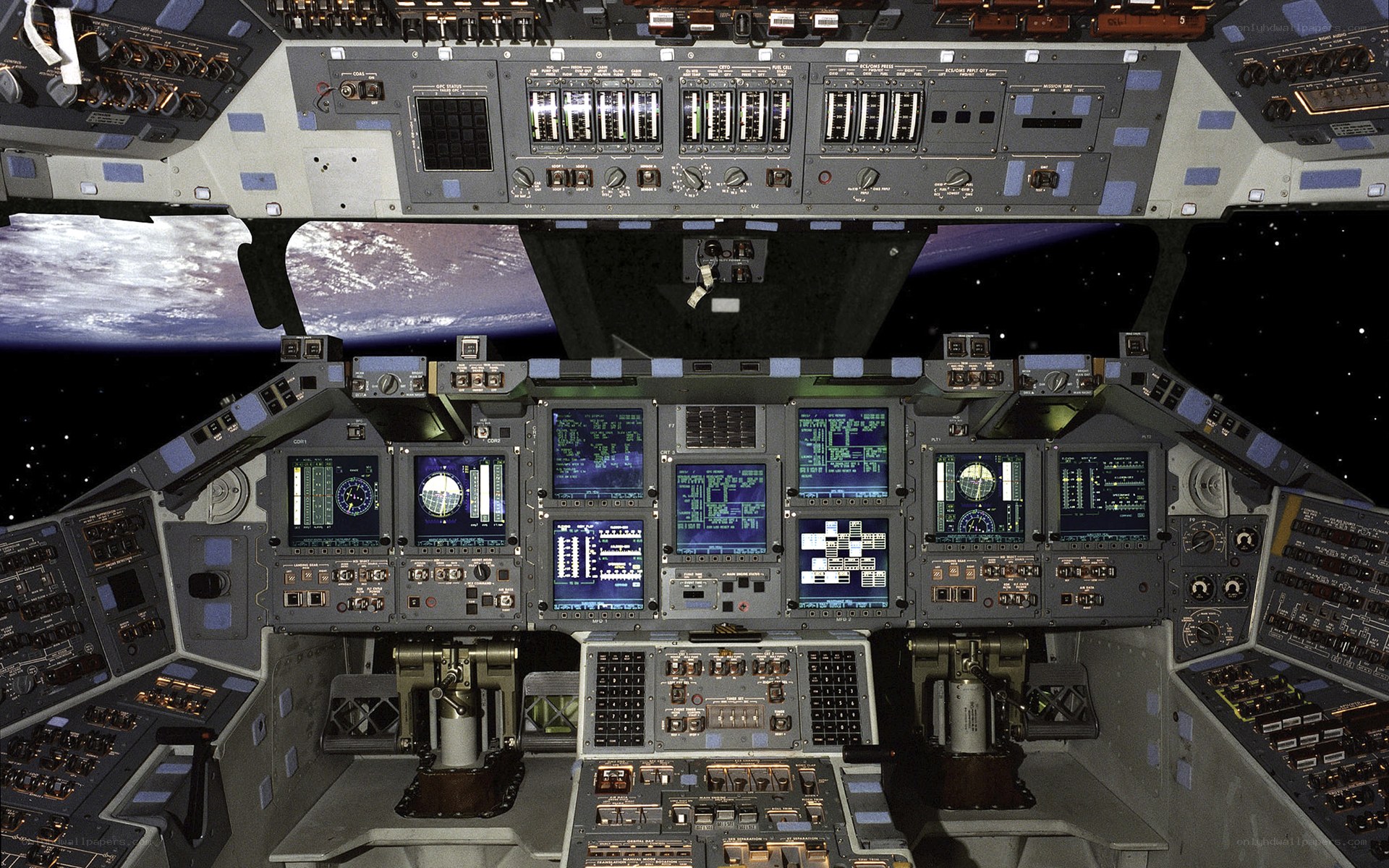 Space shuttle cockpit view