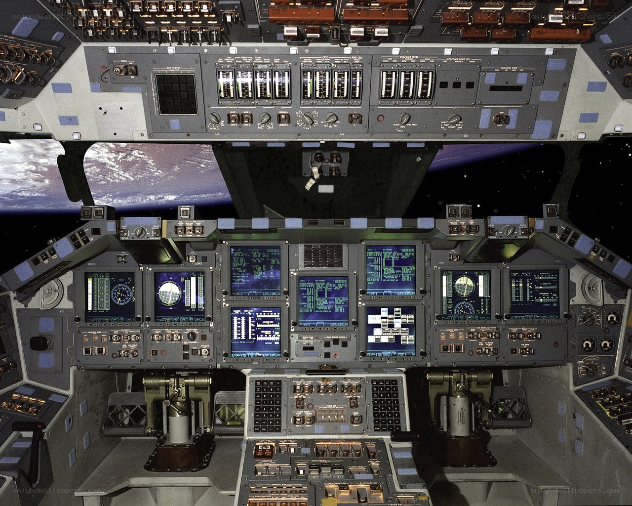 Space shuttle cockpit view