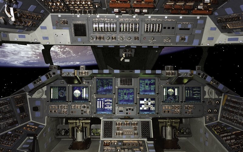 Space shuttle cockpit view