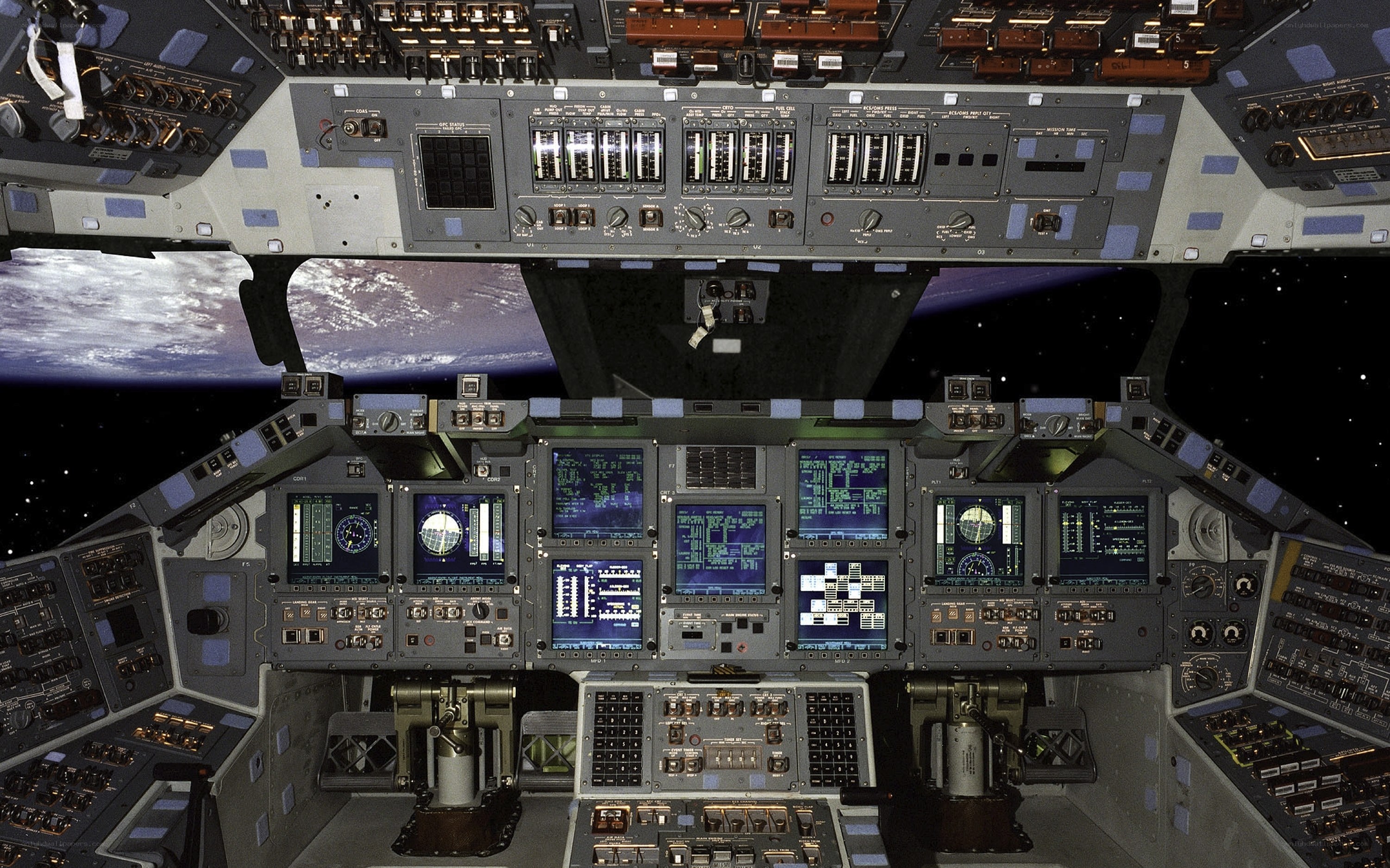 Space shuttle cockpit view