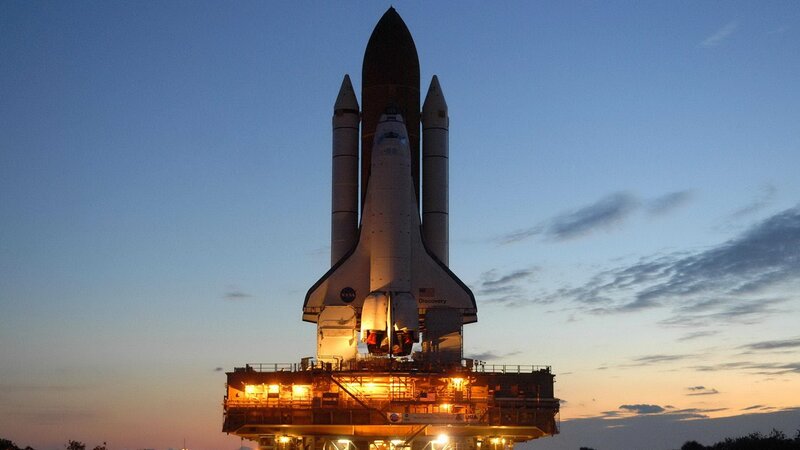 Space Shuttle Discovery — Blue, Dramatic, Sunset