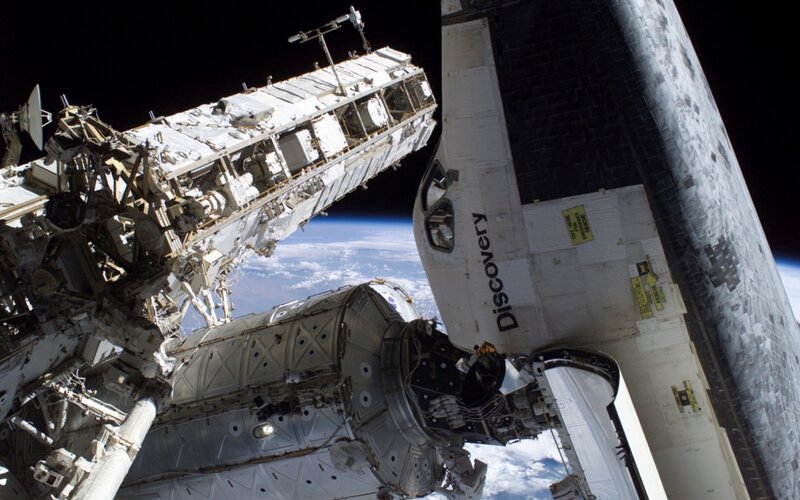 Space shuttle Discovery docked