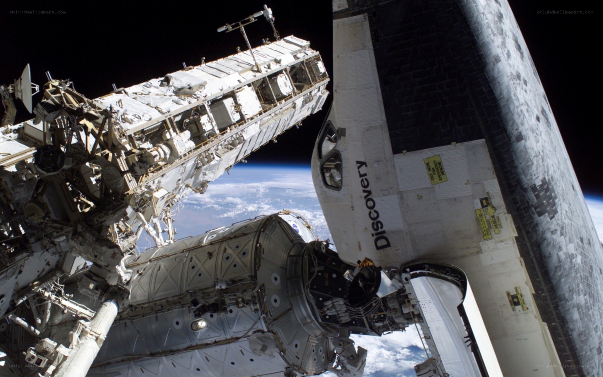 Space shuttle Discovery docked
