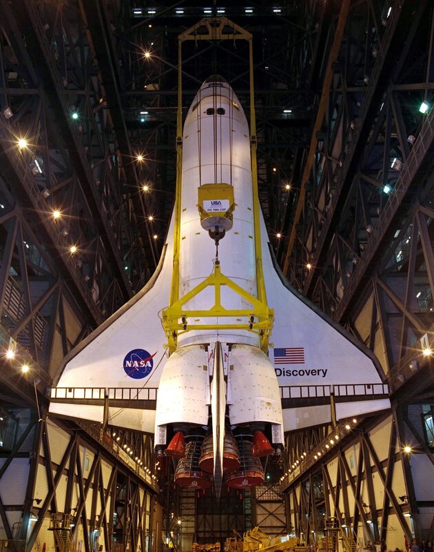 Space Shuttle Discovery — White, Dramatic, Photograph, American Flag