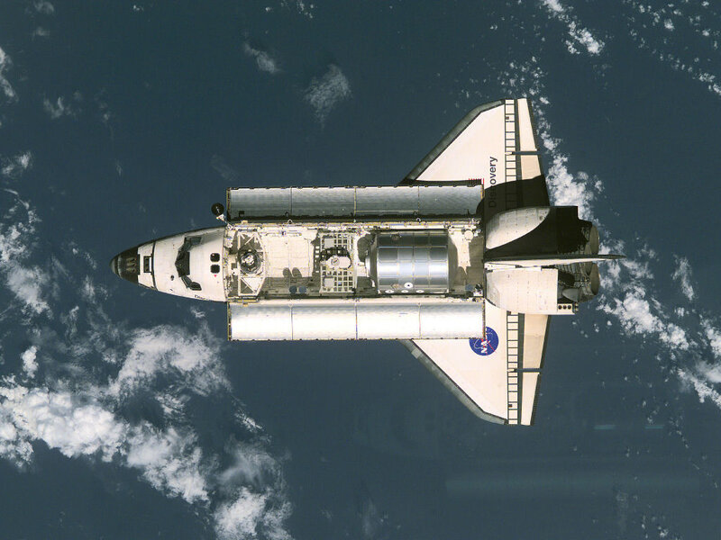 Space Shuttle Discovery — White, Serene, Photograph, Earth, Clouds, Orbiter